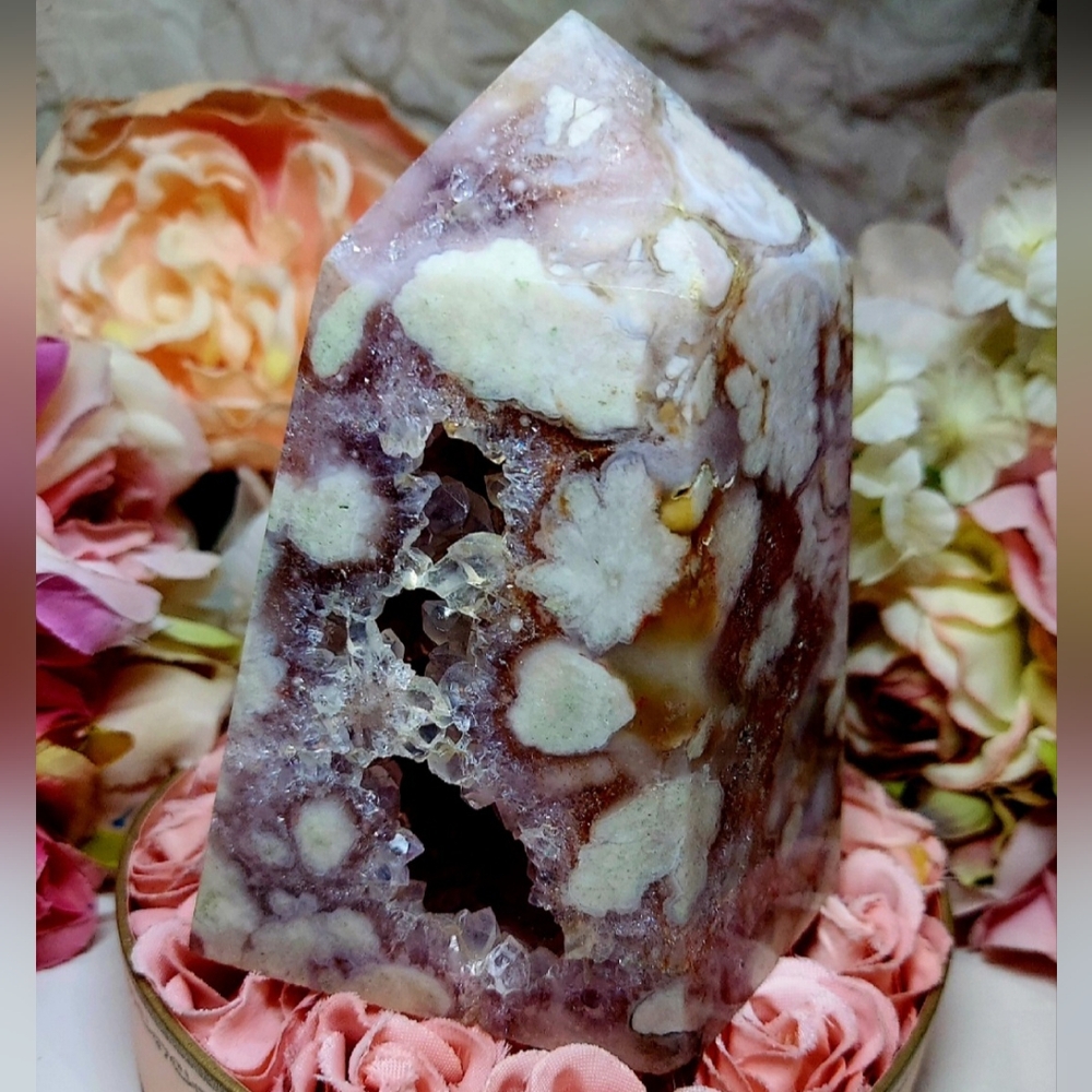 Huge Pink Amethyst Sakura Flower Agate Tower - Picture 2 of 16